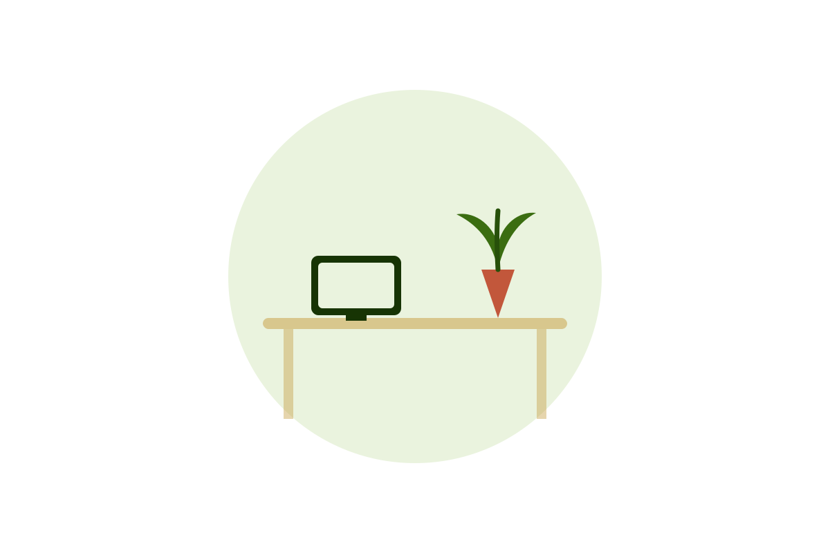 Home office with plant illustration