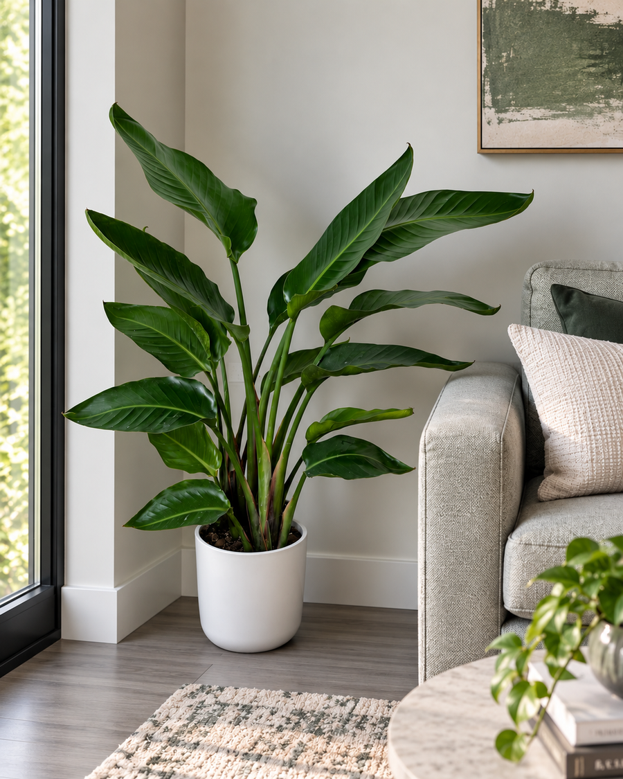 10-inch Bird of Paradise plant in a living room