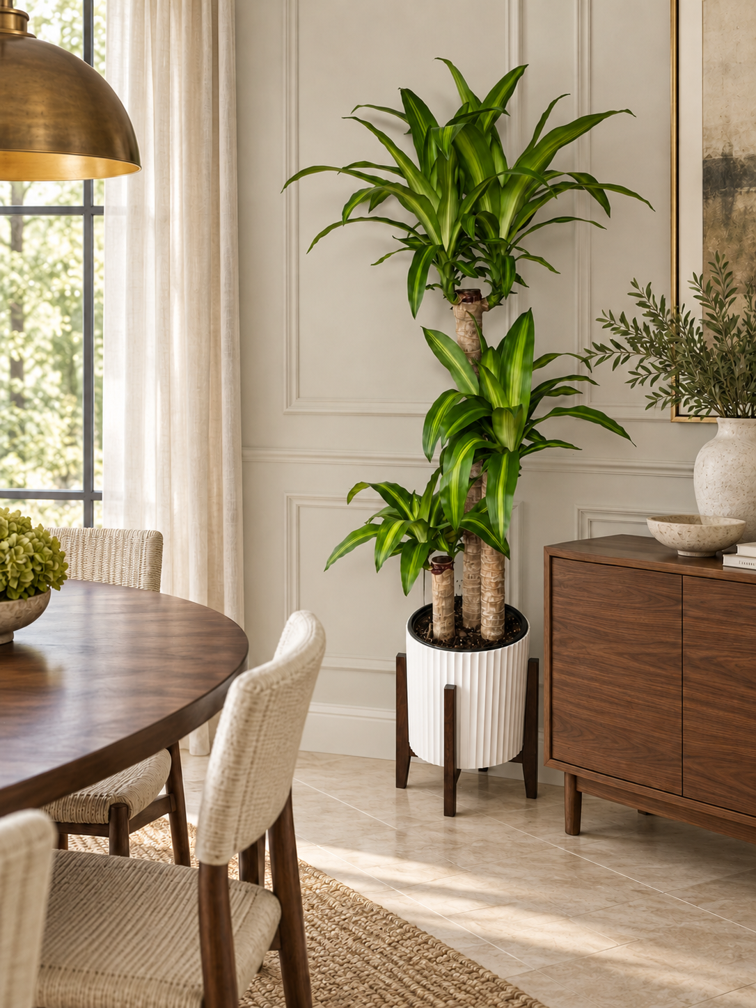 Dracaena Mass Cane plant styled in a dining room