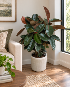 10-inch Ficus Burgundy Bush plant in a living room