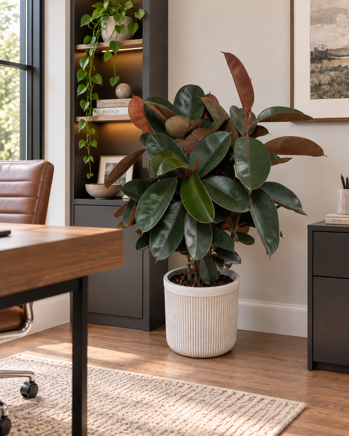 10-inch Ficus Burgundy Bush plant in an office