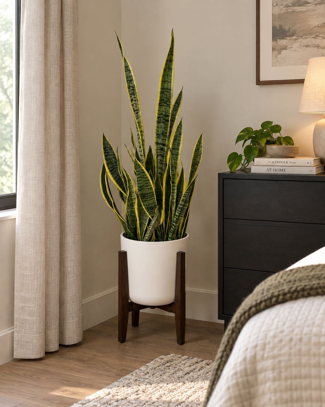 Snake Plant Golden Flame plant in a white planter