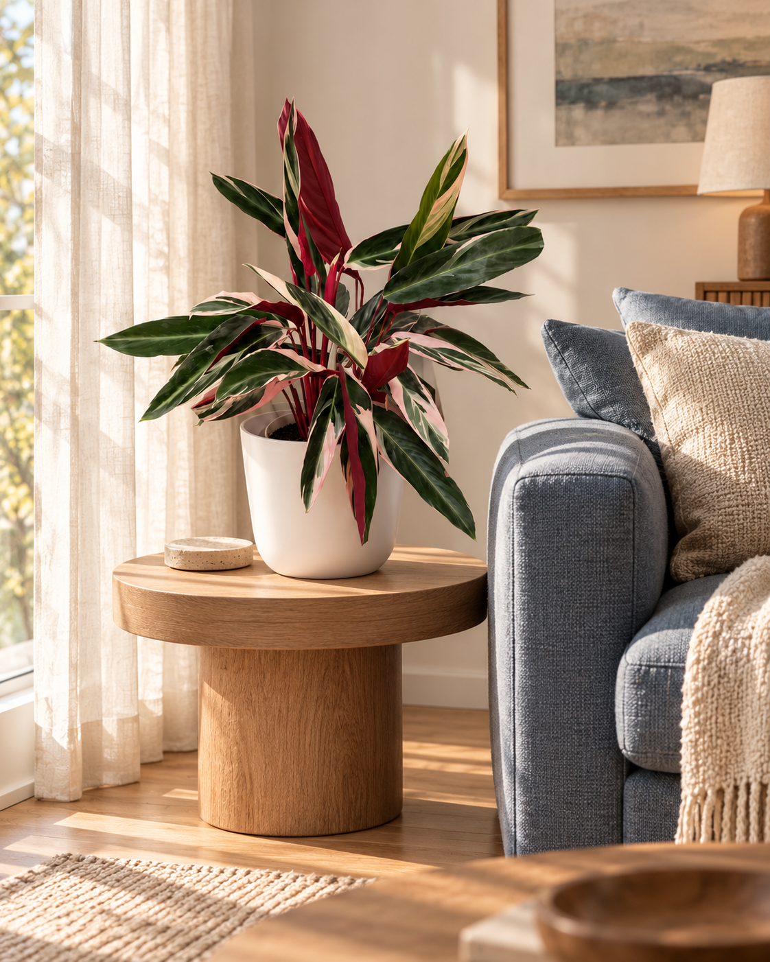 8-inch Stromanthe Triostar plant by a window